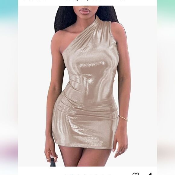 Lufeng Sexy sleeveless , silver one sleeve mini dress, nwt - Picture 2 of 5